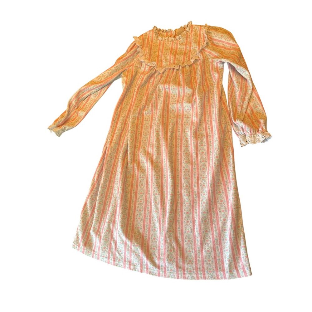 Lanz Girls Floral Striped‎ Nightgown Size M 7/8 Polyester
